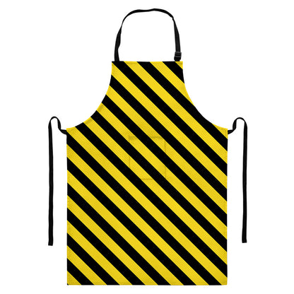 Black And Yellow Warning Striped Print Bib Apron With Pocket