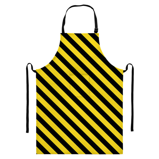 Black And Yellow Warning Striped Print Bib Apron With Pocket