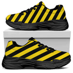Black And Yellow Warning Striped Print Black Chunky Shoes