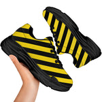 Black And Yellow Warning Striped Print Black Chunky Shoes