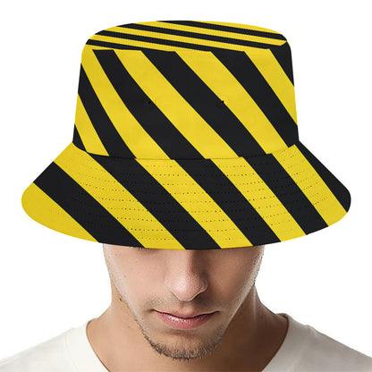 Black And Yellow Warning Striped Print Bucket Hat
