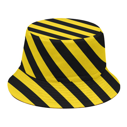 Black And Yellow Warning Striped Print Bucket Hat