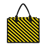 Black And Yellow Warning Striped Print Canvas Tote Bag