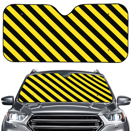 Black And Yellow Warning Striped Print Car Windshield Sun Shade