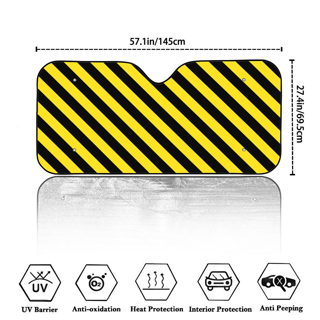 Black And Yellow Warning Striped Print Car Windshield Sun Shade
