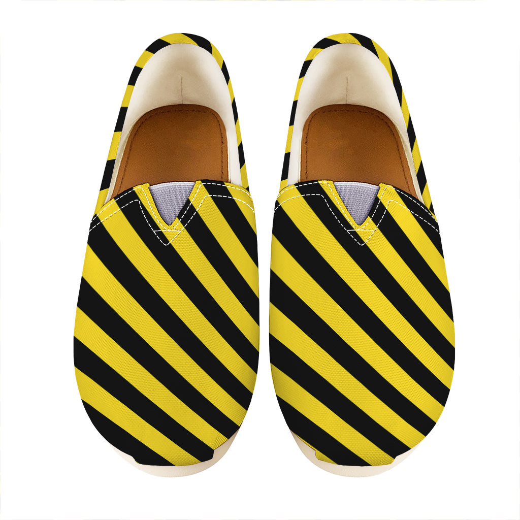 Black And Yellow Warning Striped Print Casual Shoes