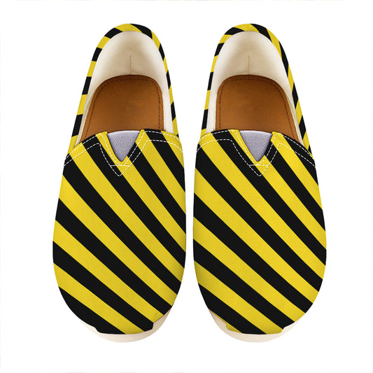 Black And Yellow Warning Striped Print Casual Shoes