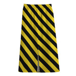 Black And Yellow Warning Striped Print Cotton Front Slit Maxi Skirt