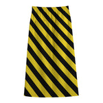Black And Yellow Warning Striped Print Cotton Front Slit Maxi Skirt