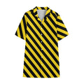 Black And Yellow Warning Striped Print Cotton Hawaiian Shirt