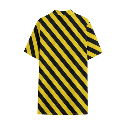 Black And Yellow Warning Striped Print Cotton Hawaiian Shirt