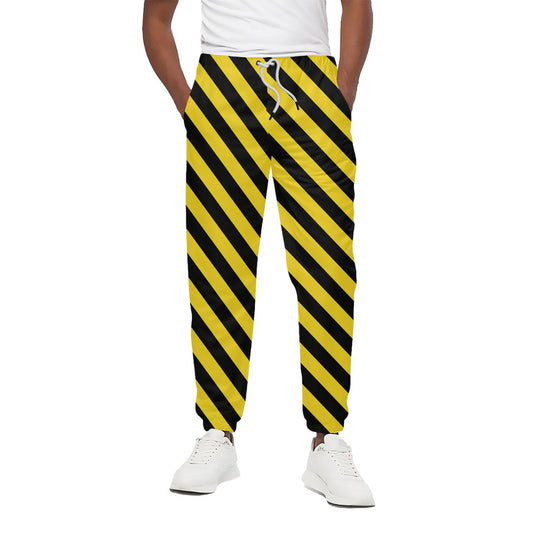 Black And Yellow Warning Striped Print Cotton Pants