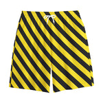 Black And Yellow Warning Striped Print Cotton Shorts