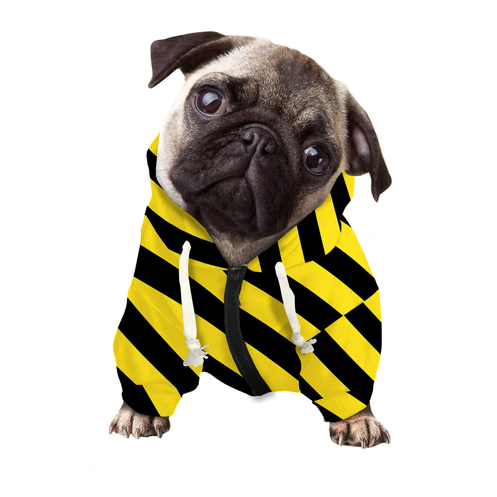 Black And Yellow Warning Striped Print Dog Zip Up Hoodie