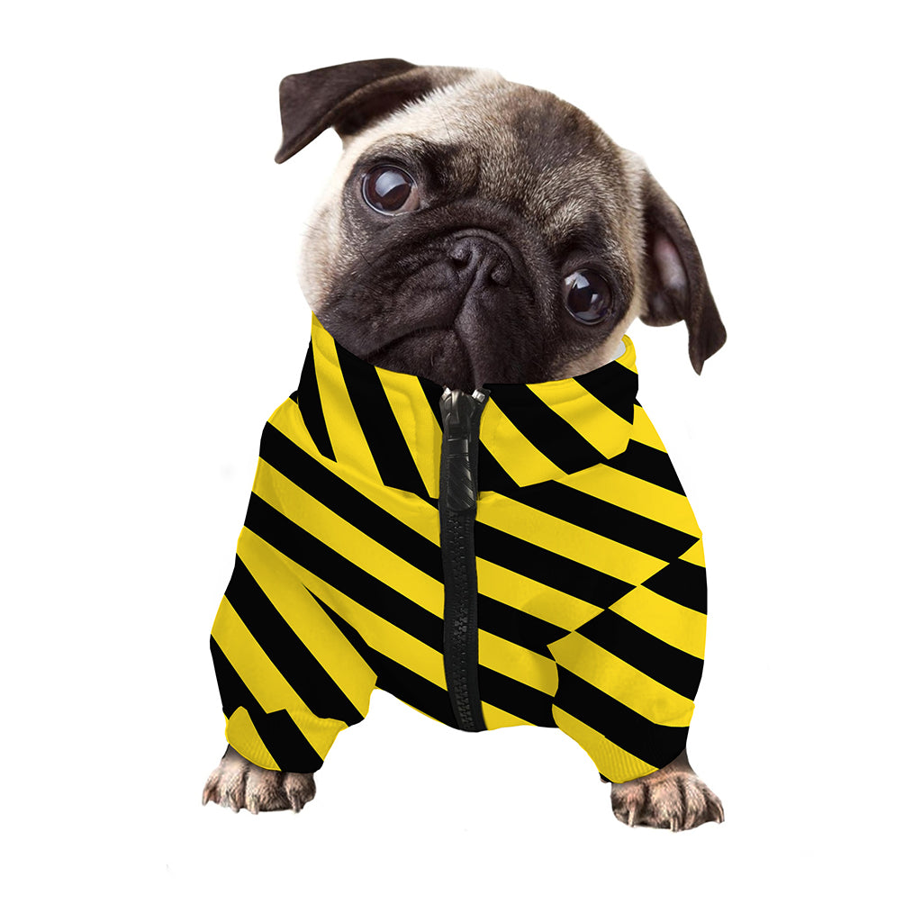 Black And Yellow Warning Striped Print Dog Zip Up Jacket