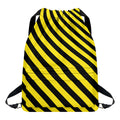 Black And Yellow Warning Striped Print Drawstring Backpack
