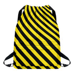 Black And Yellow Warning Striped Print Drawstring Backpack