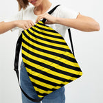 Black And Yellow Warning Striped Print Drawstring Backpack