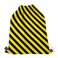 Black And Yellow Warning Striped Print Drawstring Bag