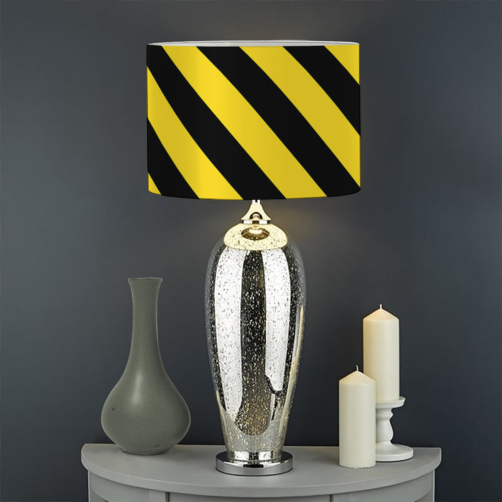Black And Yellow Warning Striped Print Drum Lamp Shade