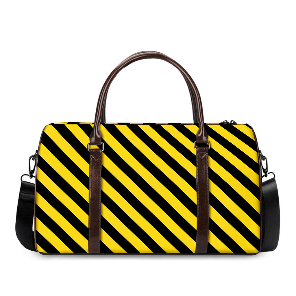 Black And Yellow Warning Striped Print Duffle Bag