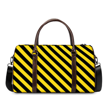 Black And Yellow Warning Striped Print Duffle Bag