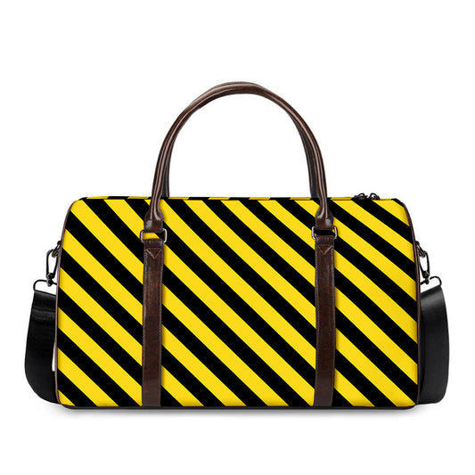 Black And Yellow Warning Striped Print Duffle Bag