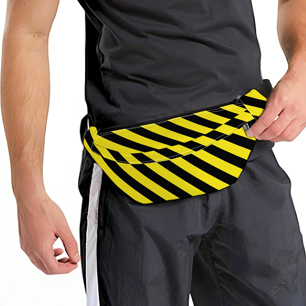 Black And Yellow Warning Striped Print Fanny Pack