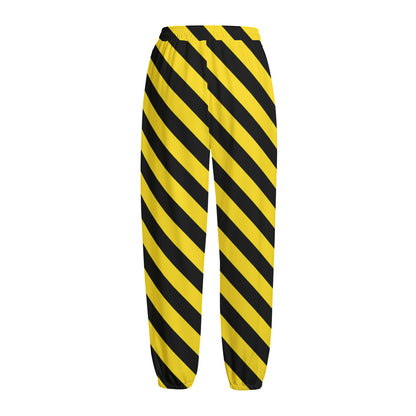 Black And Yellow Warning Striped Print Fleece Lined Knit Pants