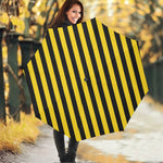 Black And Yellow Warning Striped Print Foldable Umbrella