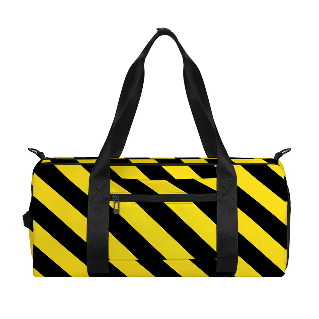 Black And Yellow Warning Striped Print Gym Bag