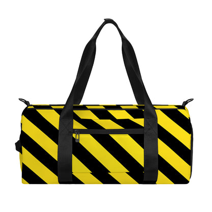 Black And Yellow Warning Striped Print Gym Bag