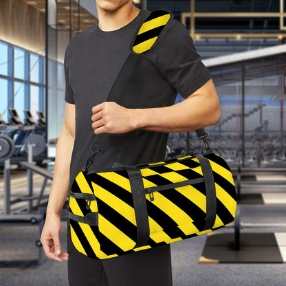 Black And Yellow Warning Striped Print Gym Bag
