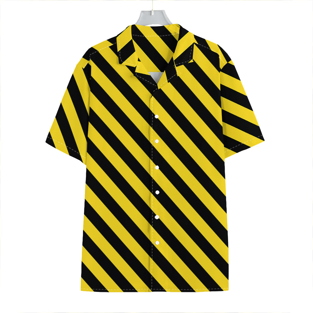 Black And Yellow Warning Striped Print Hawaiian Shirt