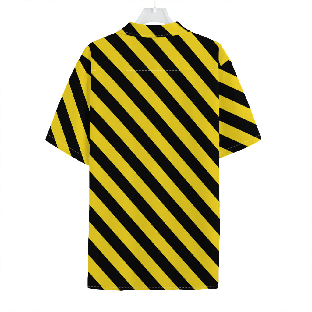 Black And Yellow Warning Striped Print Hawaiian Shirt