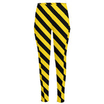 Black And Yellow Warning Striped Print High-Waisted Pocket Leggings