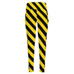 Black And Yellow Warning Striped Print High-Waisted Pocket Leggings