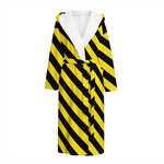 Black And Yellow Warning Striped Print Hooded Bathrobe