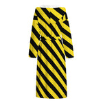 Black And Yellow Warning Striped Print Hooded Bathrobe