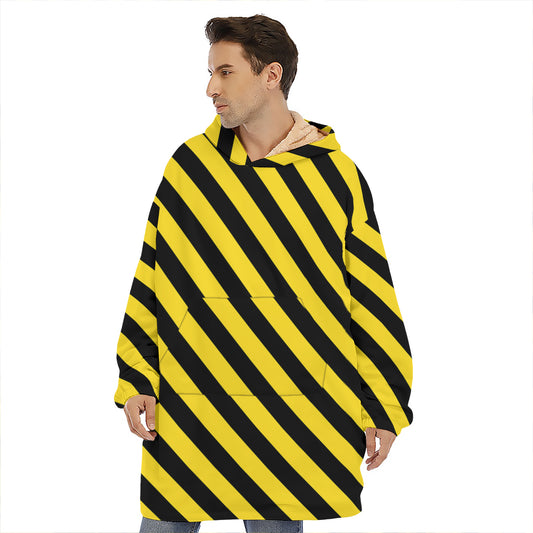 Black And Yellow Warning Striped Print Hoodie Blanket
