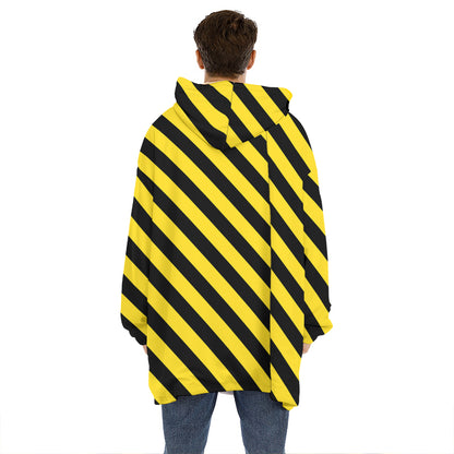 Black And Yellow Warning Striped Print Hoodie Blanket