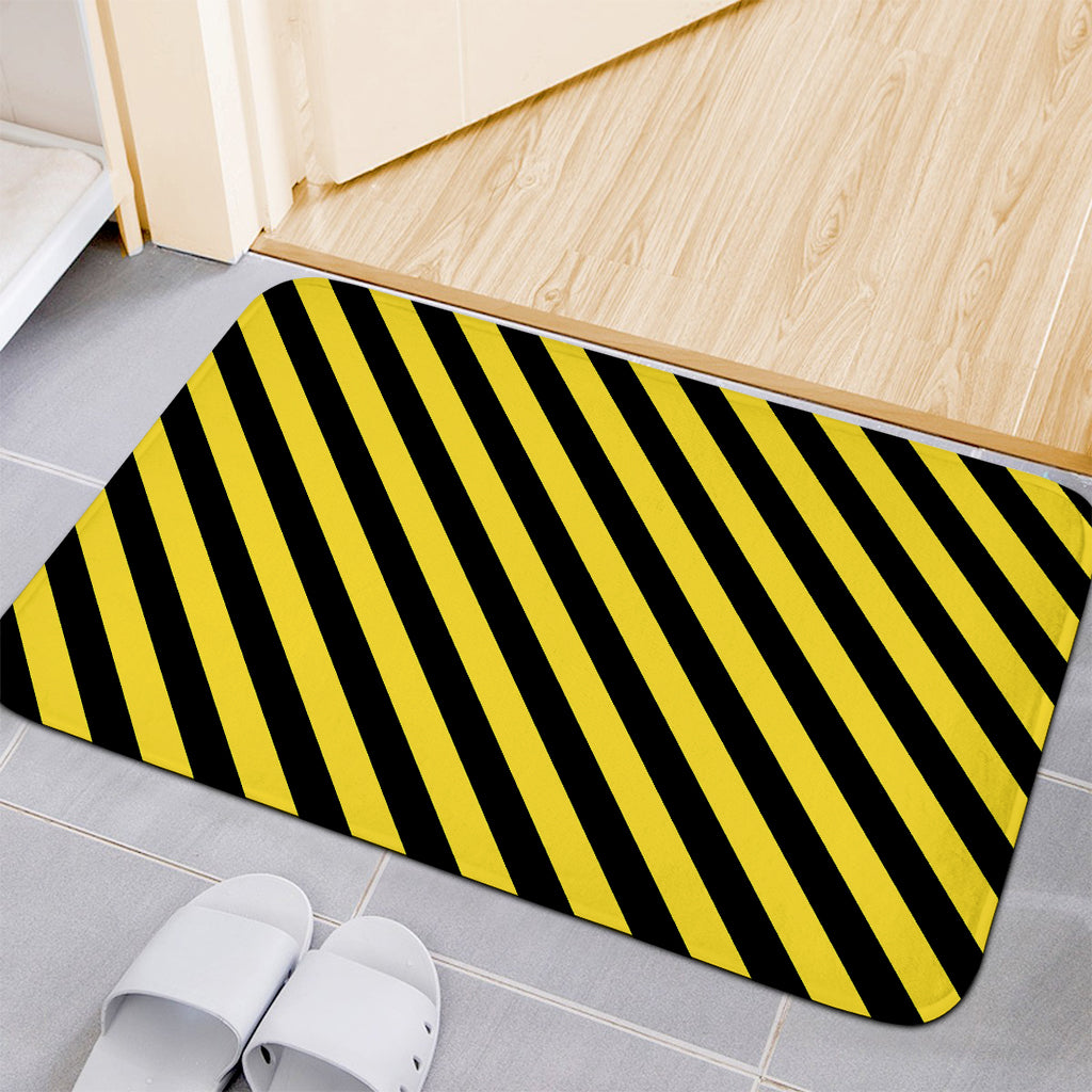 Black And Yellow Warning Striped Print Indoor Door Mat