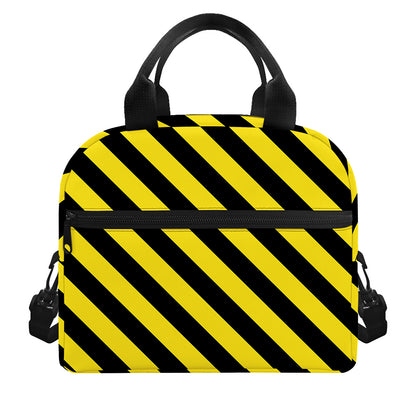 Black And Yellow Warning Striped Print Insulated Lunch Bag