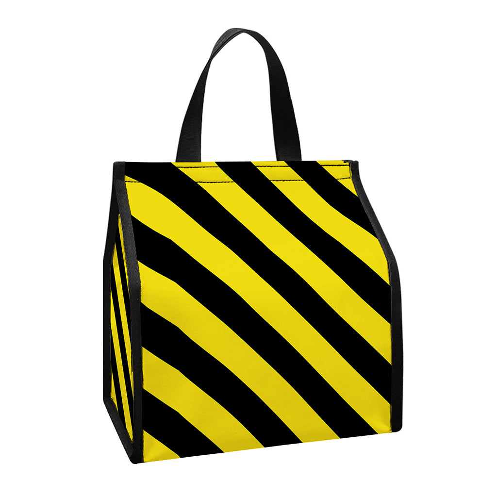 Black And Yellow Warning Striped Print Insulated Lunch Tote