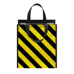Black And Yellow Warning Striped Print Insulated Lunch Tote