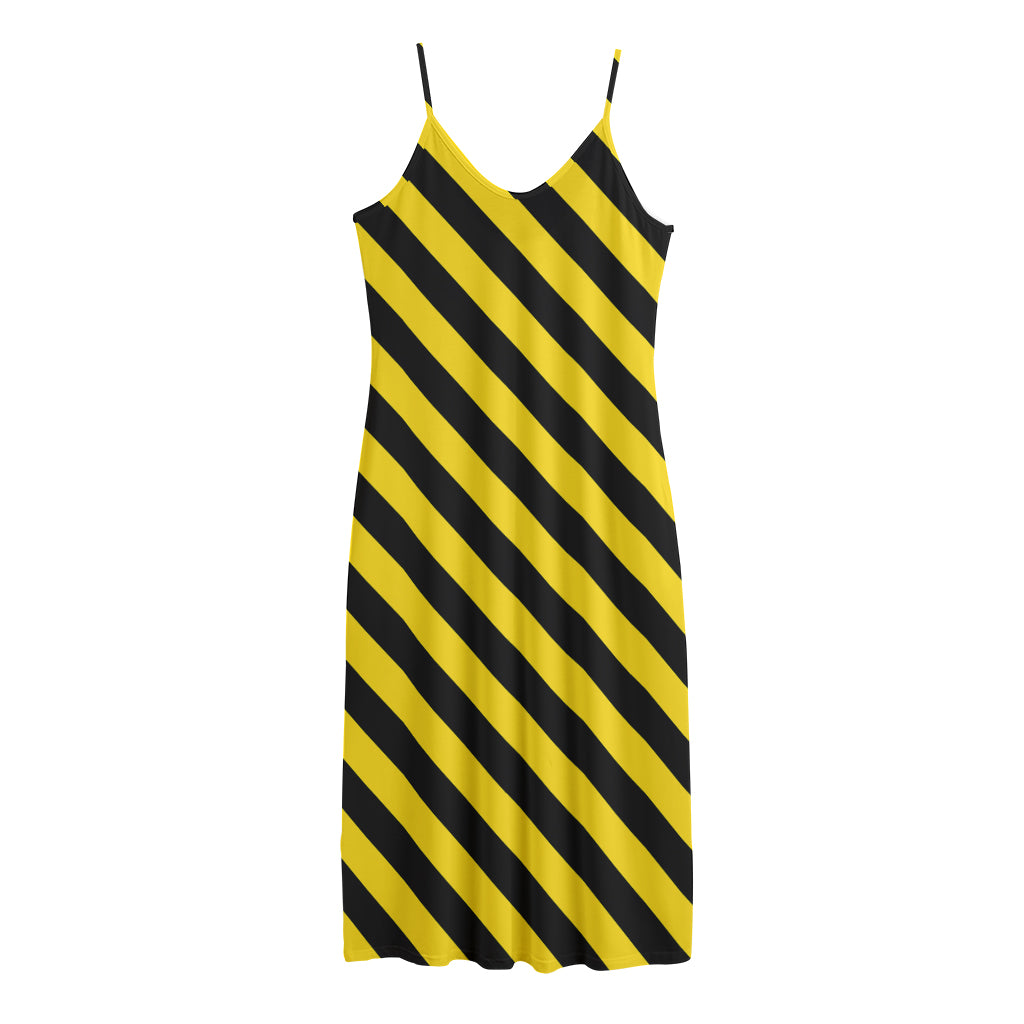 Black And Yellow Warning Striped Print Jersey Midi Cami Dress