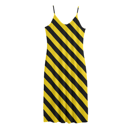 Black And Yellow Warning Striped Print Jersey Midi Cami Dress