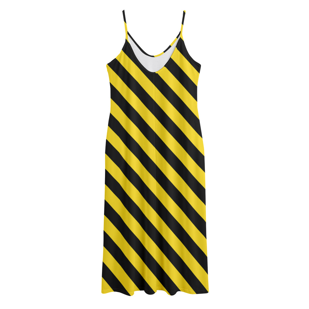 Black And Yellow Warning Striped Print Jersey Midi Cami Dress