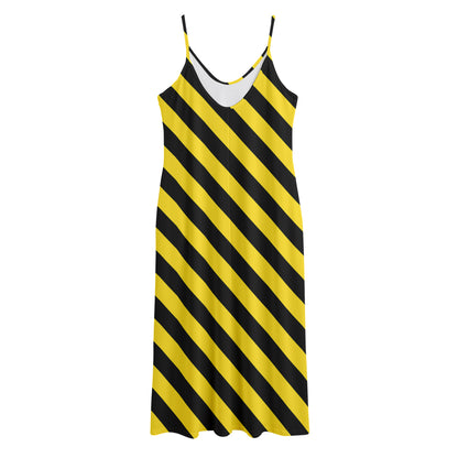 Black And Yellow Warning Striped Print Jersey Midi Cami Dress