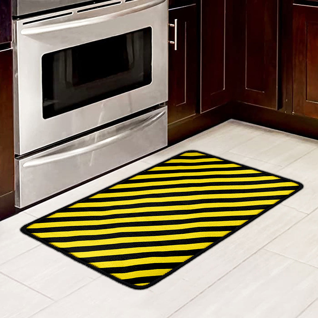 Black And Yellow Warning Striped Print Kitchen Mat